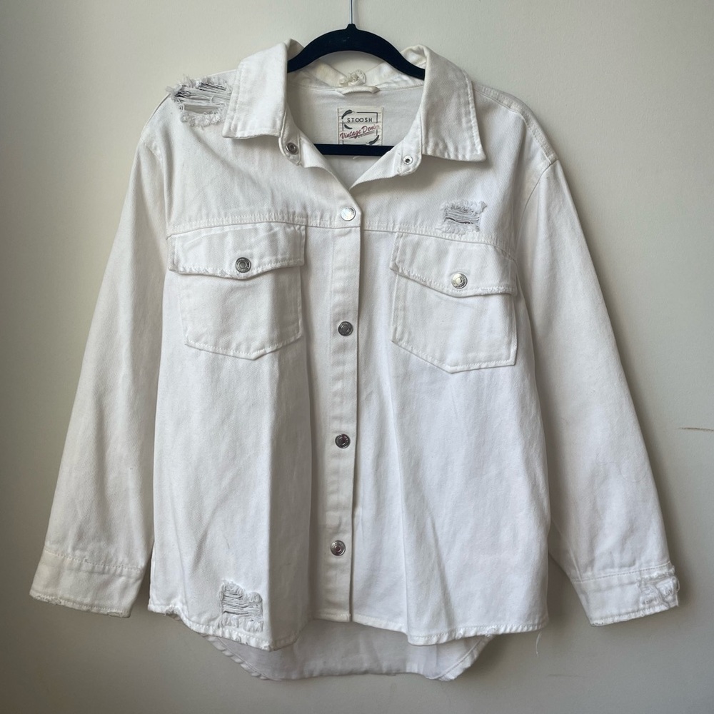White distressed oversized denim jacket